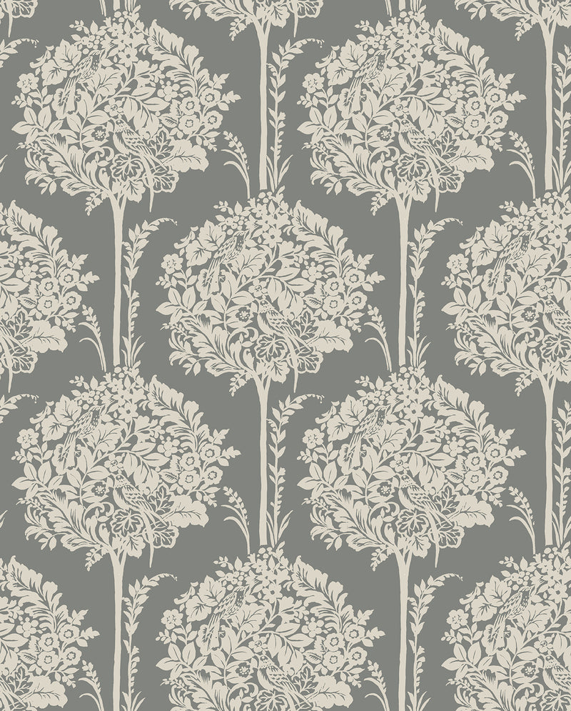 Zaria Light Blue Topiary Wallpaper Wallpaper A-Street Prints Double Roll Slate 