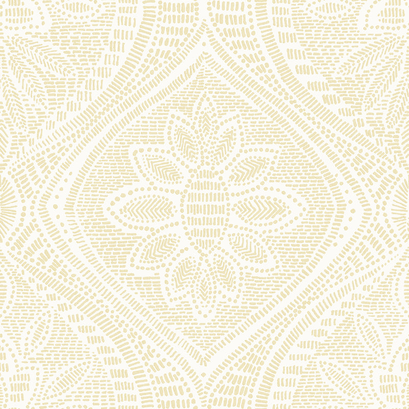 Scout Light Yellow Floral Ogee Wallpaper Wallpaper A-Street Prints Double Roll Light Yellow 