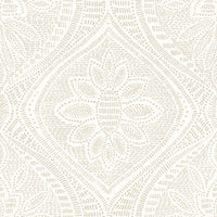 Scout Light Yellow Floral Ogee Wallpaper Wallpaper A-Street Prints Double Roll Light Grey 