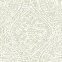 Scout Light Yellow Floral Ogee Wallpaper Wallpaper A-Street Prints Double Roll Moss 