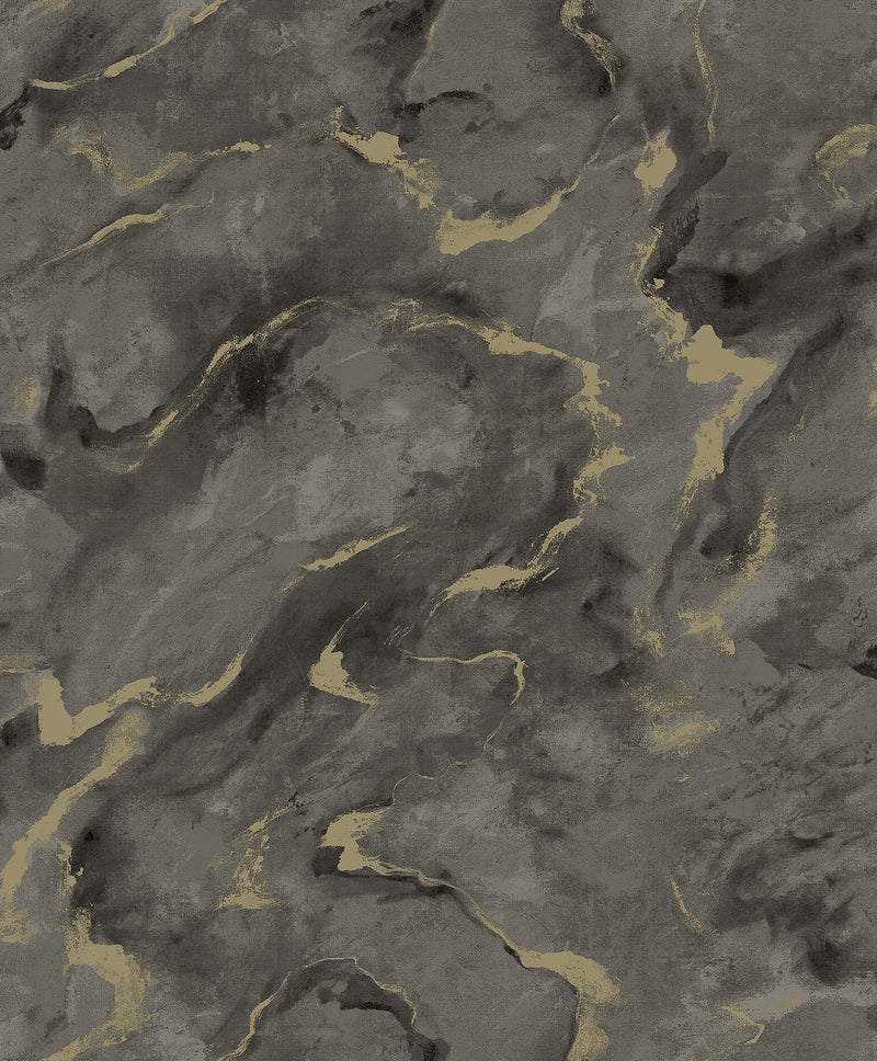 Silenus Gold Marbled Wallpaper Wallpaper A-Street Prints Double Roll Charcoal 