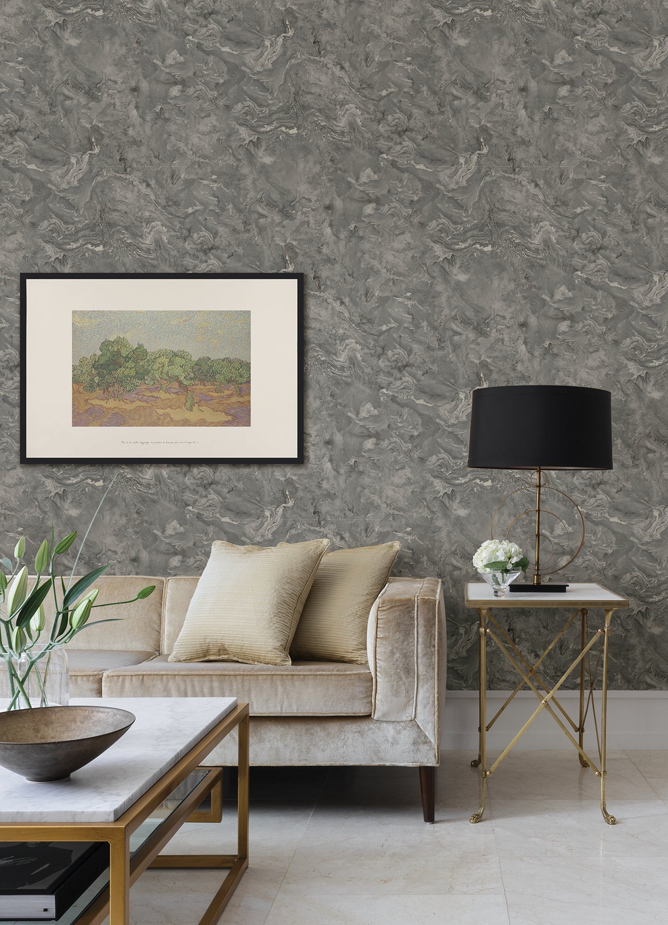 Meness Grey Metallic Marbling Wallpaper Wallpaper A-Street Prints   