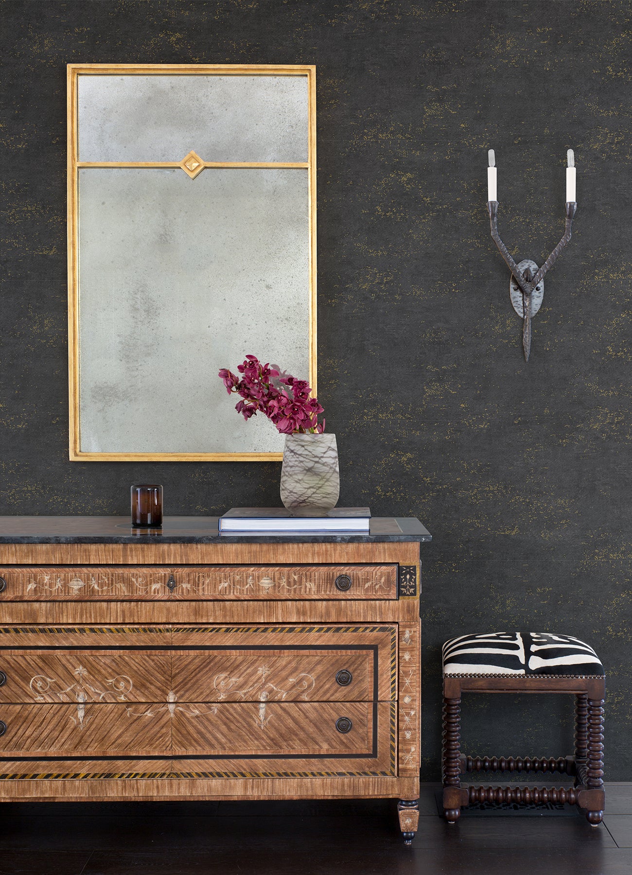 Elatha Charcoal Gilded Texture Wallpaper Wallpaper A-Street Prints   