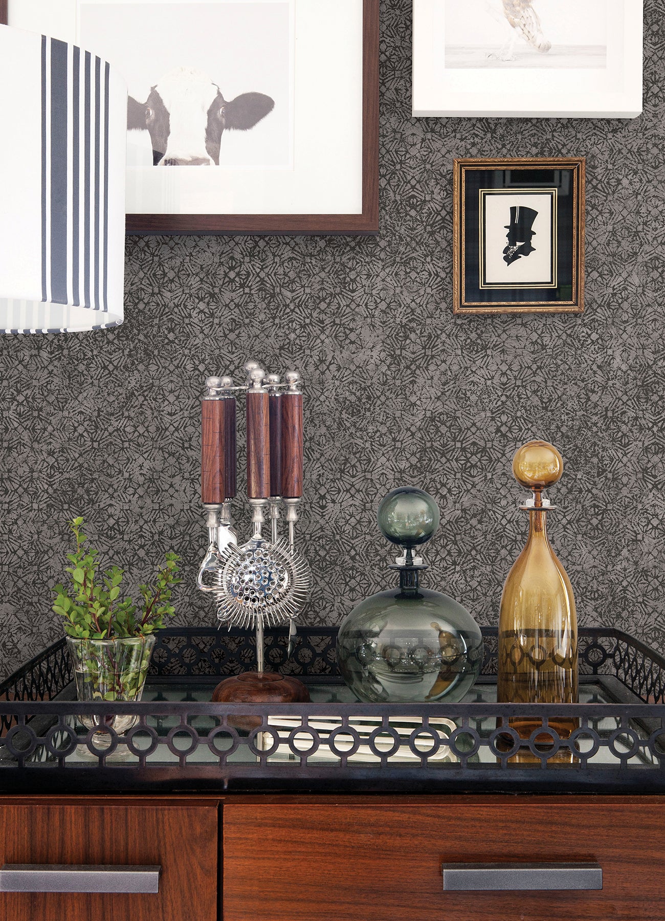 Hirawa Pewter Metallic Mosaic Wallpaper Wallpaper A-Street Prints   