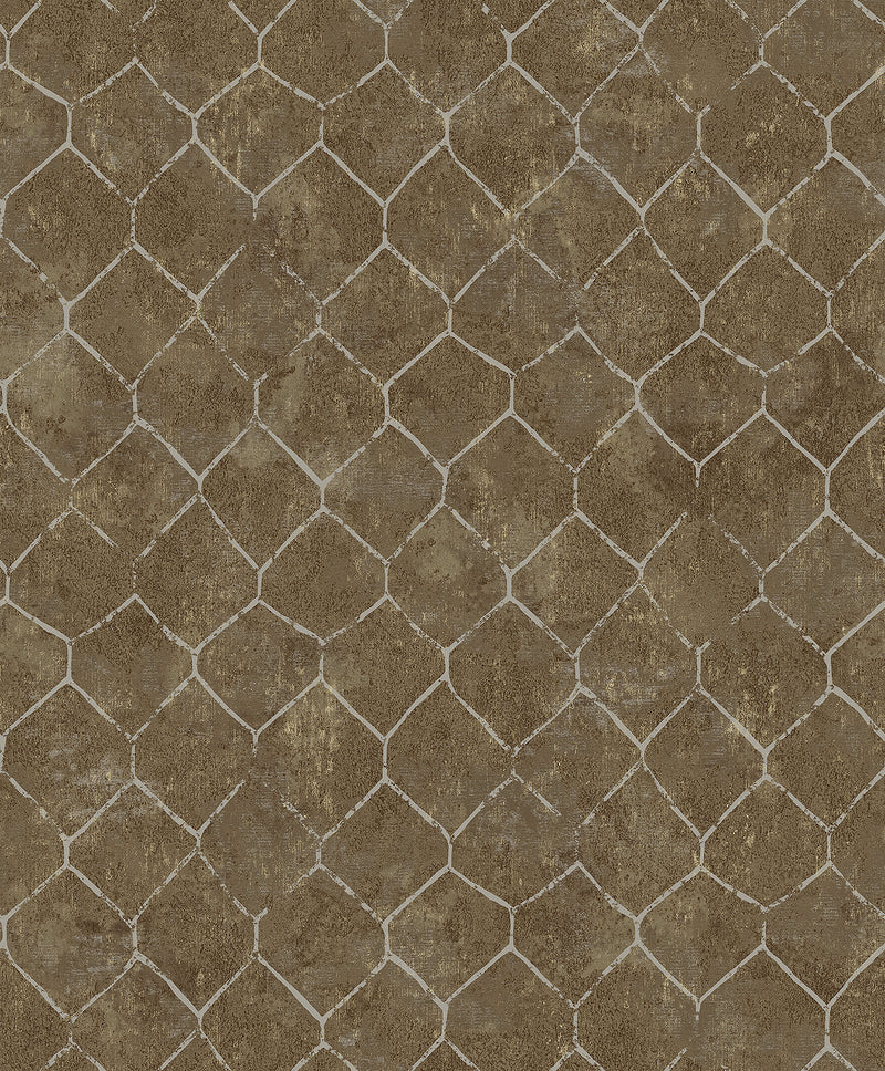 Rauta Pearl Hexagon Tile Wallpaper Wallpaper A-Street Prints Double Roll Brass 