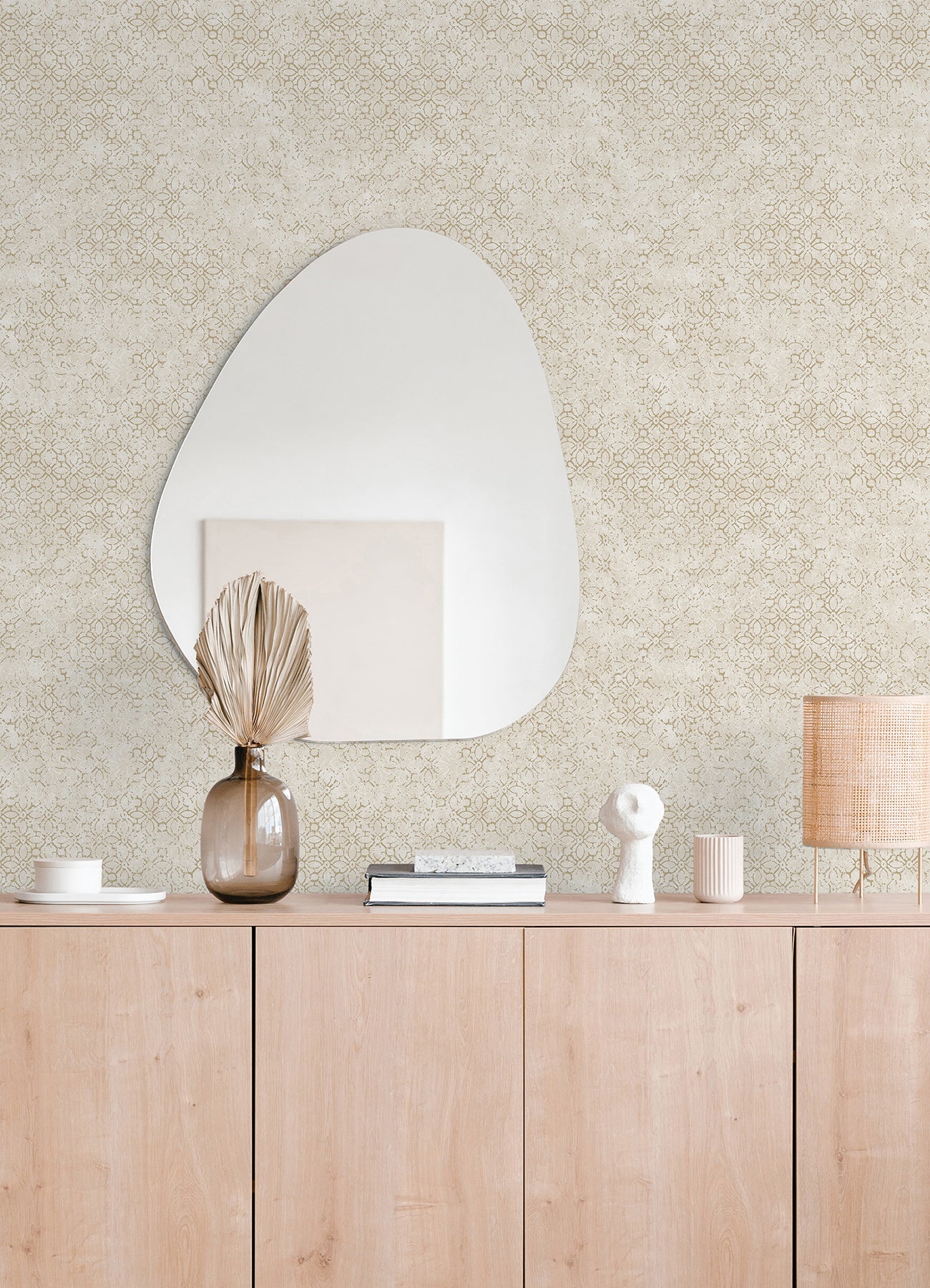 Khauta Champagne Floral Geometric Wallpaper Wallpaper A-Street Prints   