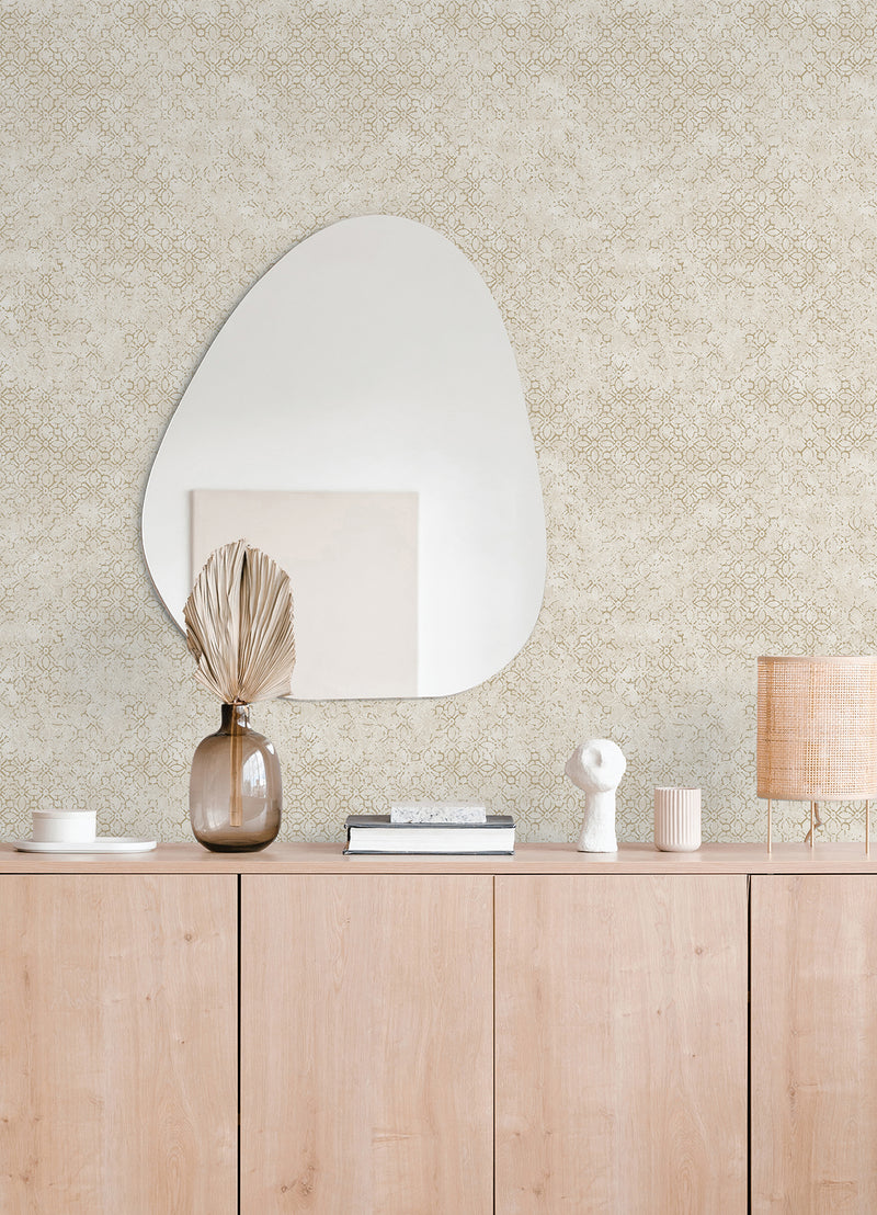 Khauta Champagne Floral Geometric Wallpaper Wallpaper A-Street Prints   