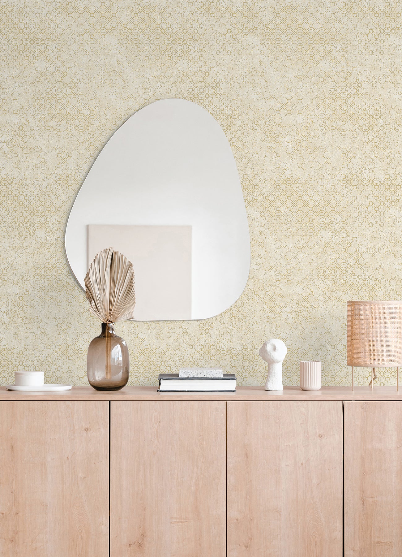 Khauta Champagne Floral Geometric Wallpaper Wallpaper A-Street Prints   