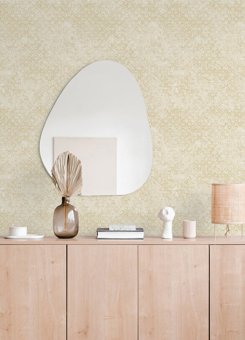 Khauta Champagne Floral Geometric Wallpaper Wallpaper A-Street Prints   