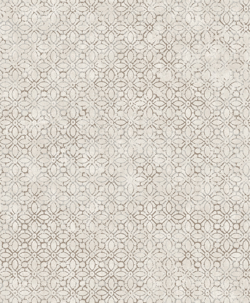 Khauta Champagne Floral Geometric Wallpaper Wallpaper A-Street Prints Double Roll Silver 