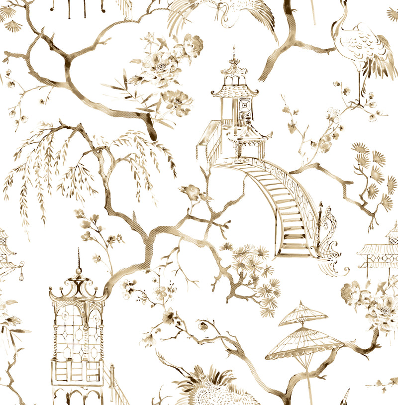 Serena Blue Chinoiserie Wallpaper Wallpaper A-Street Prints Double Roll Coffee 