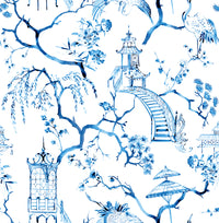 Serena Blue Chinoiserie Wallpaper Wallpaper A-Street Prints Double Roll Blue 