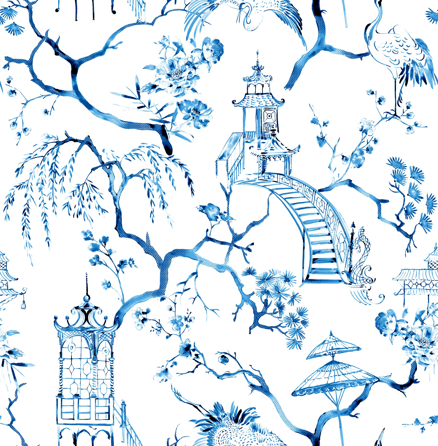 Serena Blue Chinoiserie Wallpaper Wallpaper A-Street Prints Double Roll Blue 