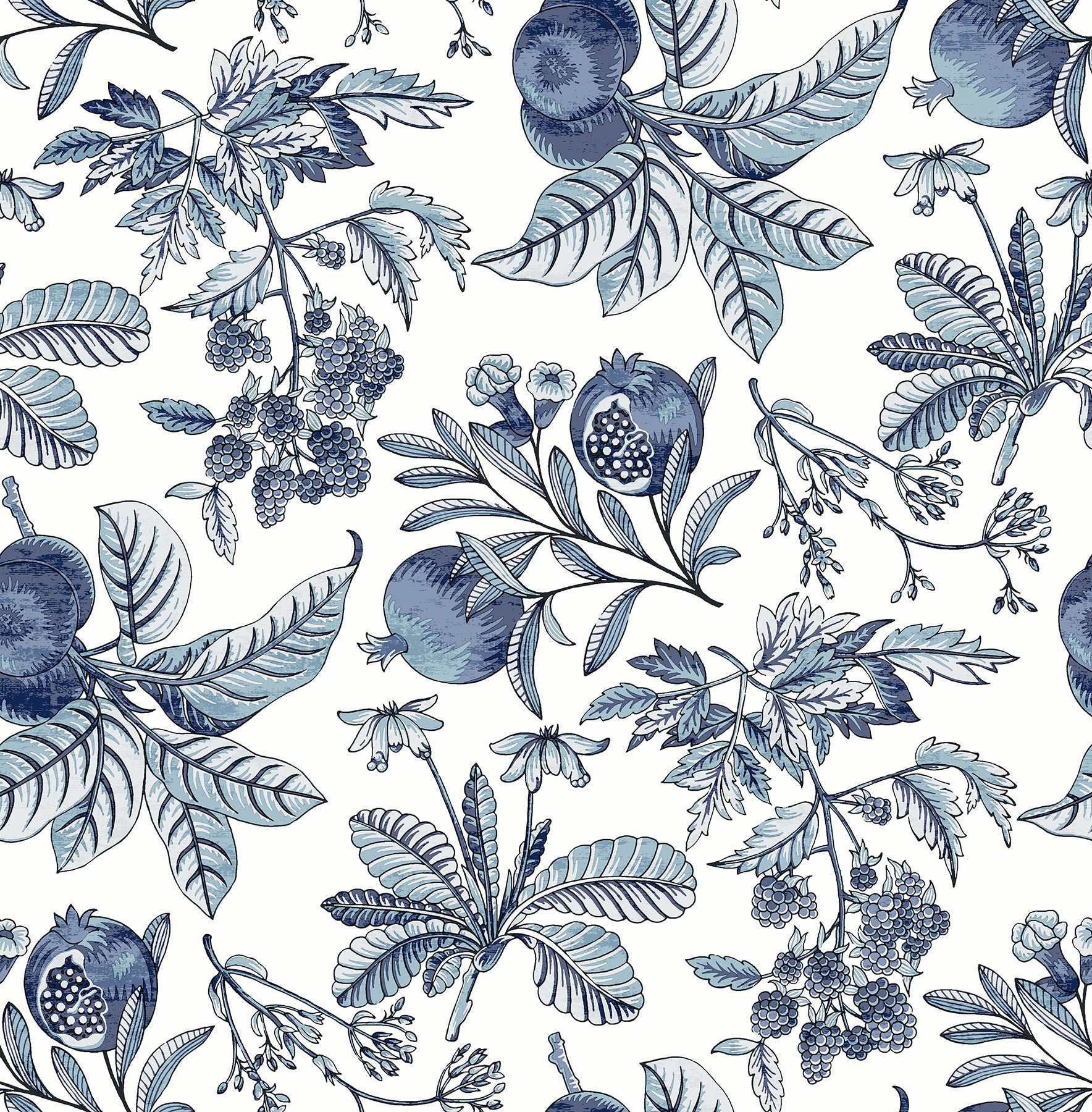 Cecilia Blue Fruit Wallpaper Wallpaper A-Street Prints Double Roll Blue 