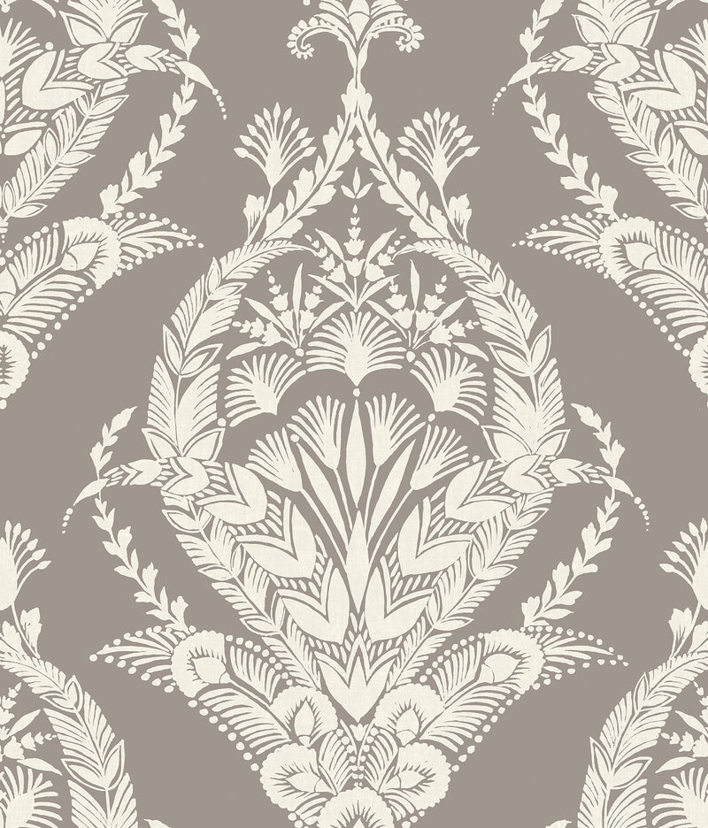 Arlie Evergreen Botanical Damask Wallpaper Wallpaper A-Street Prints Double Roll Grey 