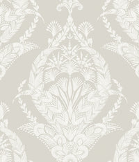 Arlie Evergreen Botanical Damask Wallpaper Wallpaper A-Street Prints Double Roll Light Grey 