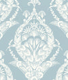 Arlie Evergreen Botanical Damask Wallpaper Wallpaper A-Street Prints Double Roll Light Blue 