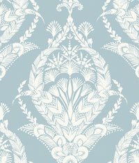 Arlie Evergreen Botanical Damask Wallpaper Wallpaper A-Street Prints Double Roll Light Blue 