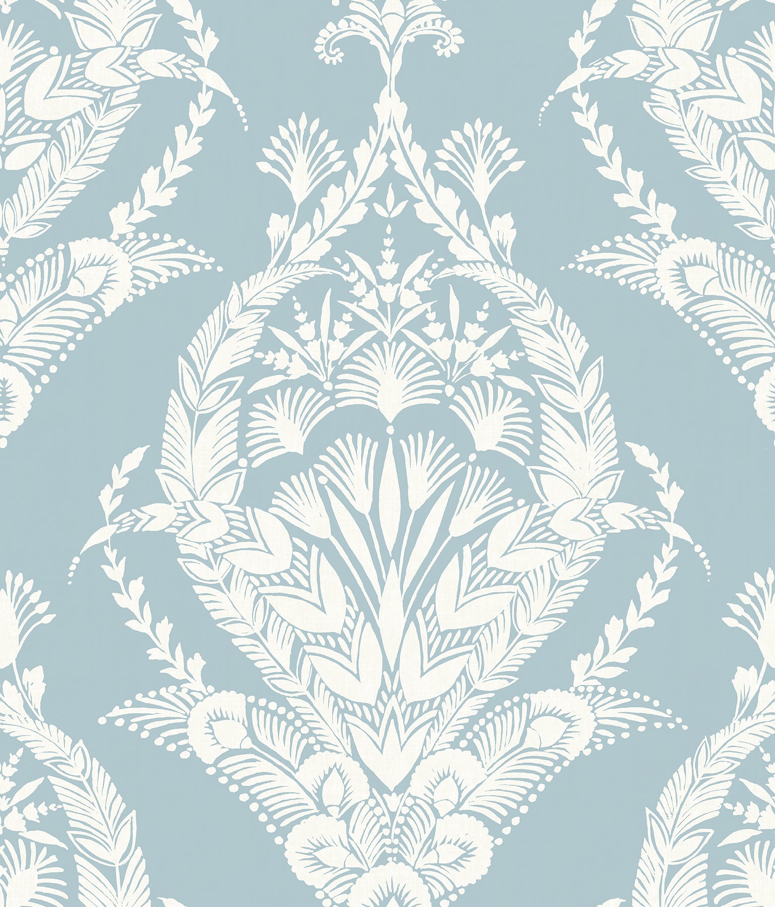 Arlie Evergreen Botanical Damask Wallpaper Wallpaper A-Street Prints Double Roll Light Blue 