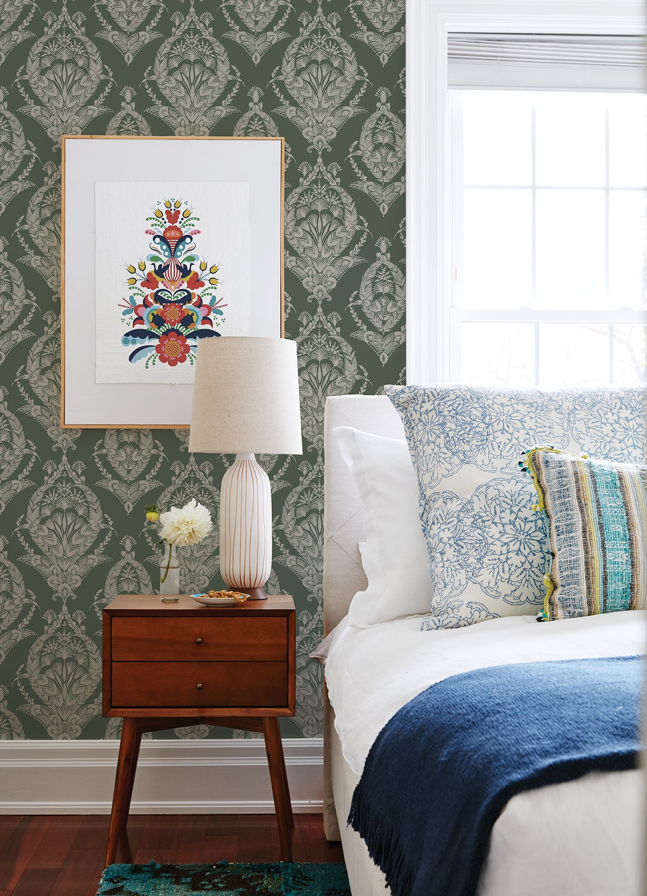 Arlie Evergreen Botanical Damask Wallpaper Wallpaper A-Street Prints   