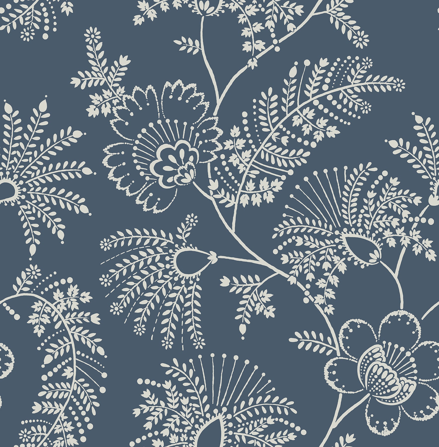 Maeve Butter Jacobean Trail Wallpaper Wallpaper A-Street Prints Double Roll Dark Blue 