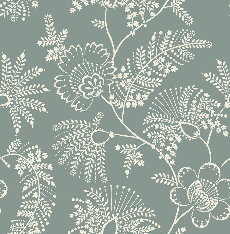 Maeve Butter Jacobean Trail Wallpaper Wallpaper A-Street Prints Double Roll Sea Green 