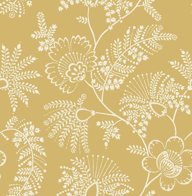 Maeve Butter Jacobean Trail Wallpaper Wallpaper A-Street Prints Double Roll Mustard 