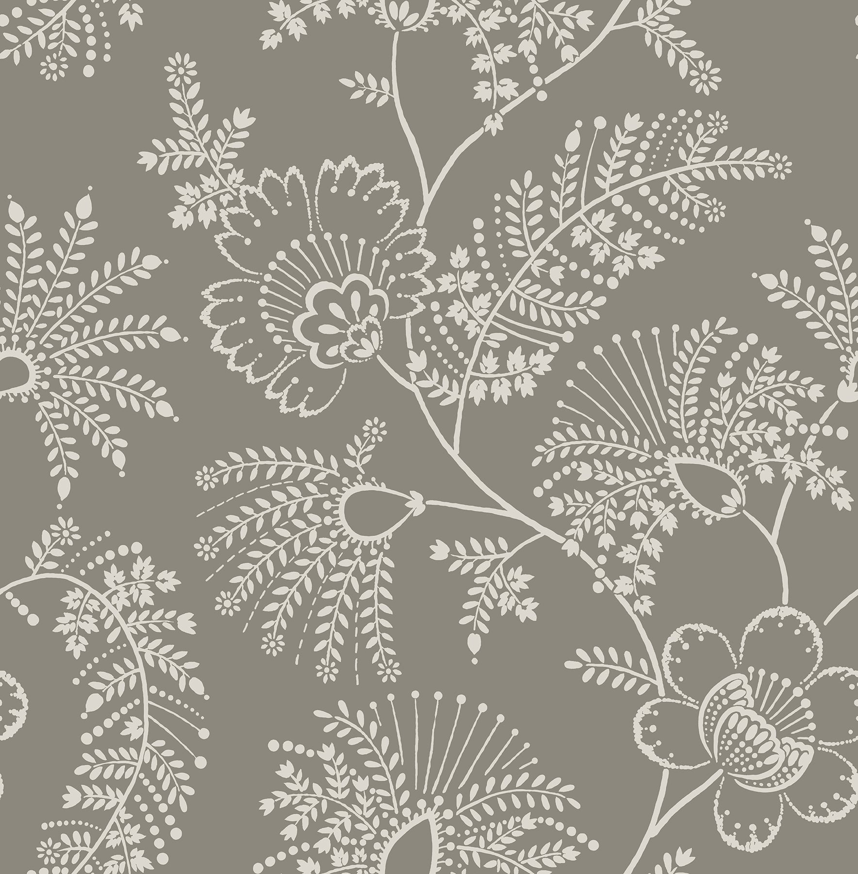 Maeve Butter Jacobean Trail Wallpaper Wallpaper A-Street Prints Double Roll Grey 