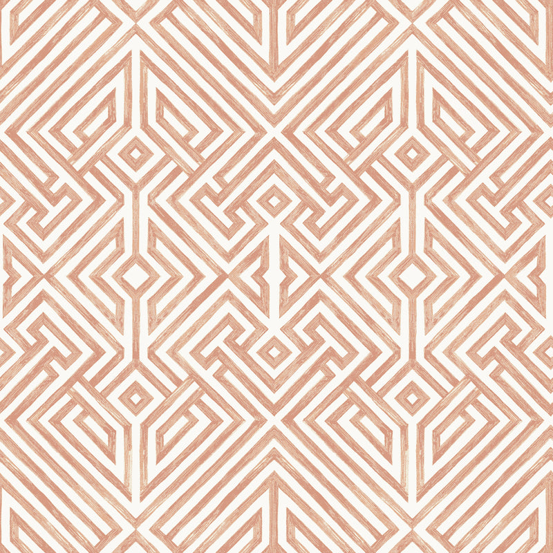 Lyon Blue Geometric Key Wallpaper Wallpaper A-Street Prints Double Roll Coral 