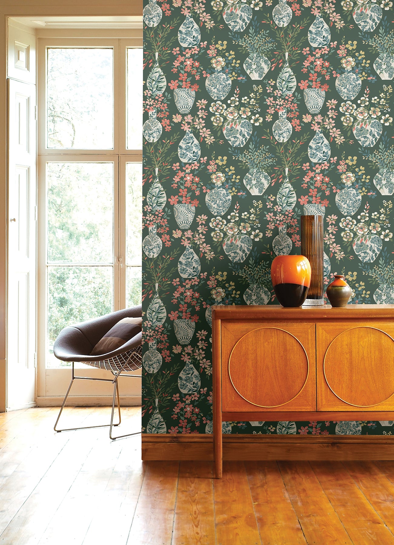 Harper Brown Floral Vase Wallpaper Wallpaper A-Street Prints   