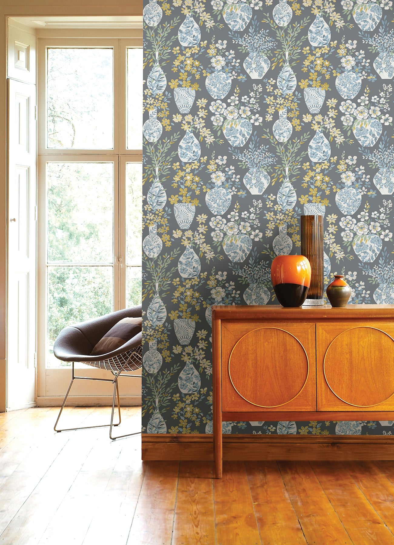 Harper Brown Floral Vase Wallpaper Wallpaper A-Street Prints   