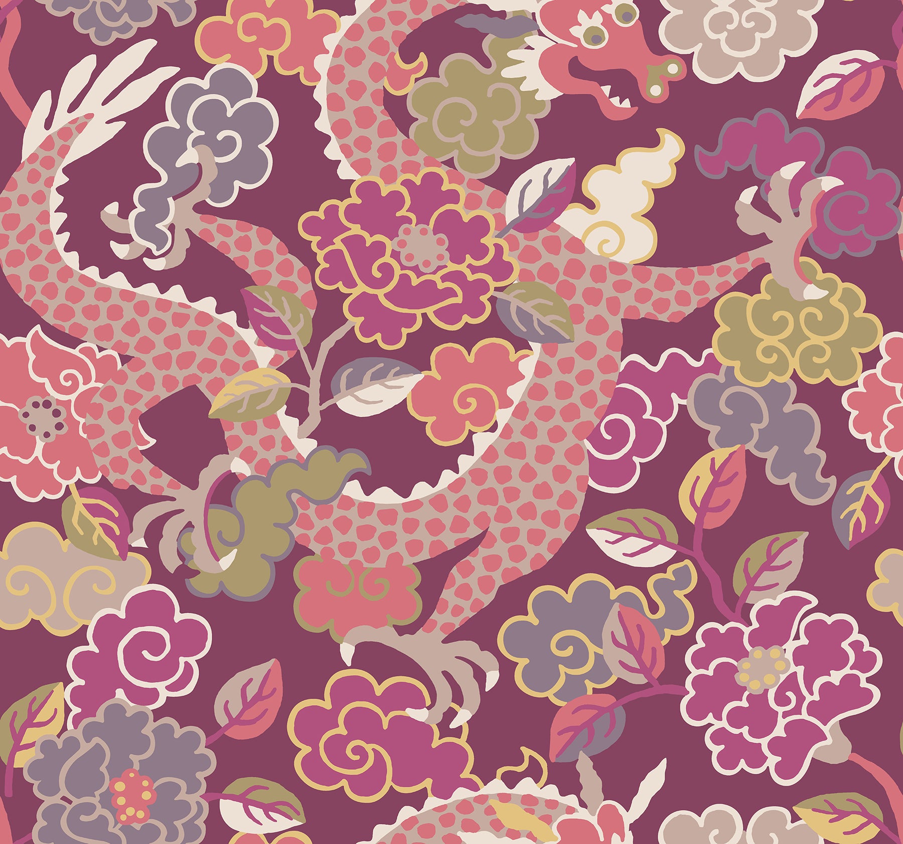 Yanci Green Dragon Wallpaper Wallpaper A-Street Prints Double Roll Plum 