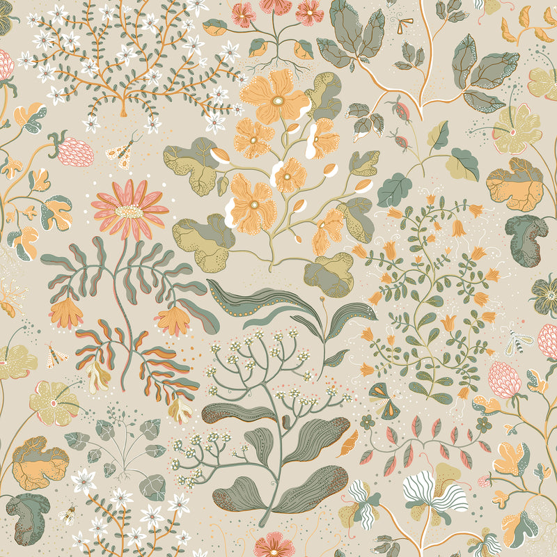 Groh Green Floral Wallpaper Wallpaper A-Street Prints Double Roll Apricot 