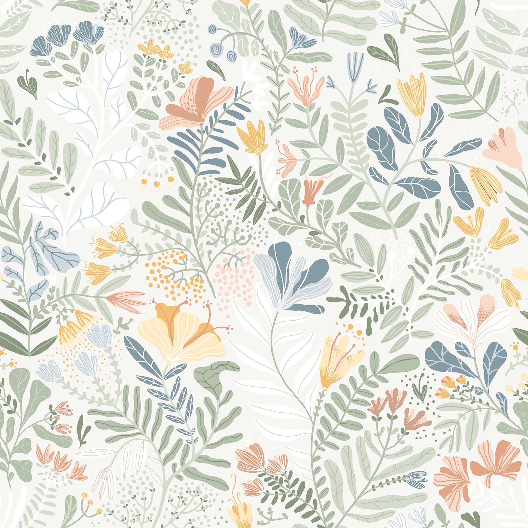 Brittsommar Seafoam Woodland Floral Wallpaper Wallpaper A-Street Prints Double Roll Seafoam 