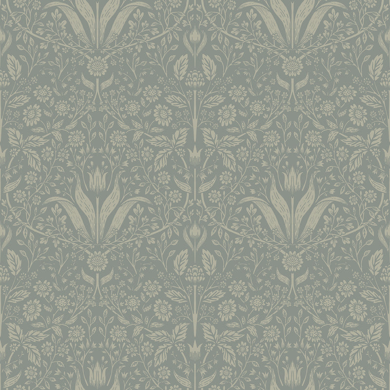 Mara Light Grey Tulip Ogee Wallpaper Wallpaper A-Street Prints Double Roll Green 