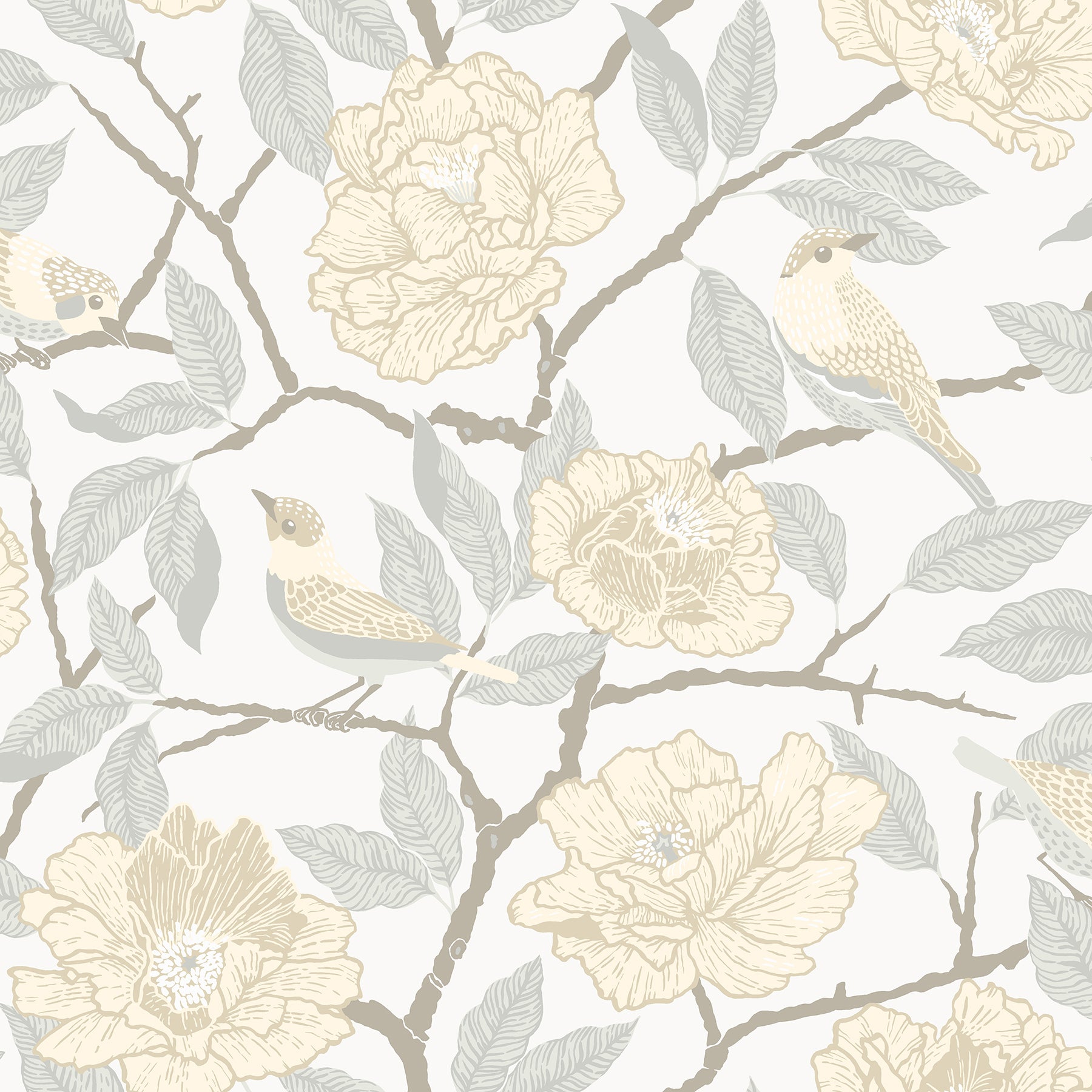 Bernadina Grey Rosebush Wallpaper Wallpaper A-Street Prints Double Roll Light Yellow 