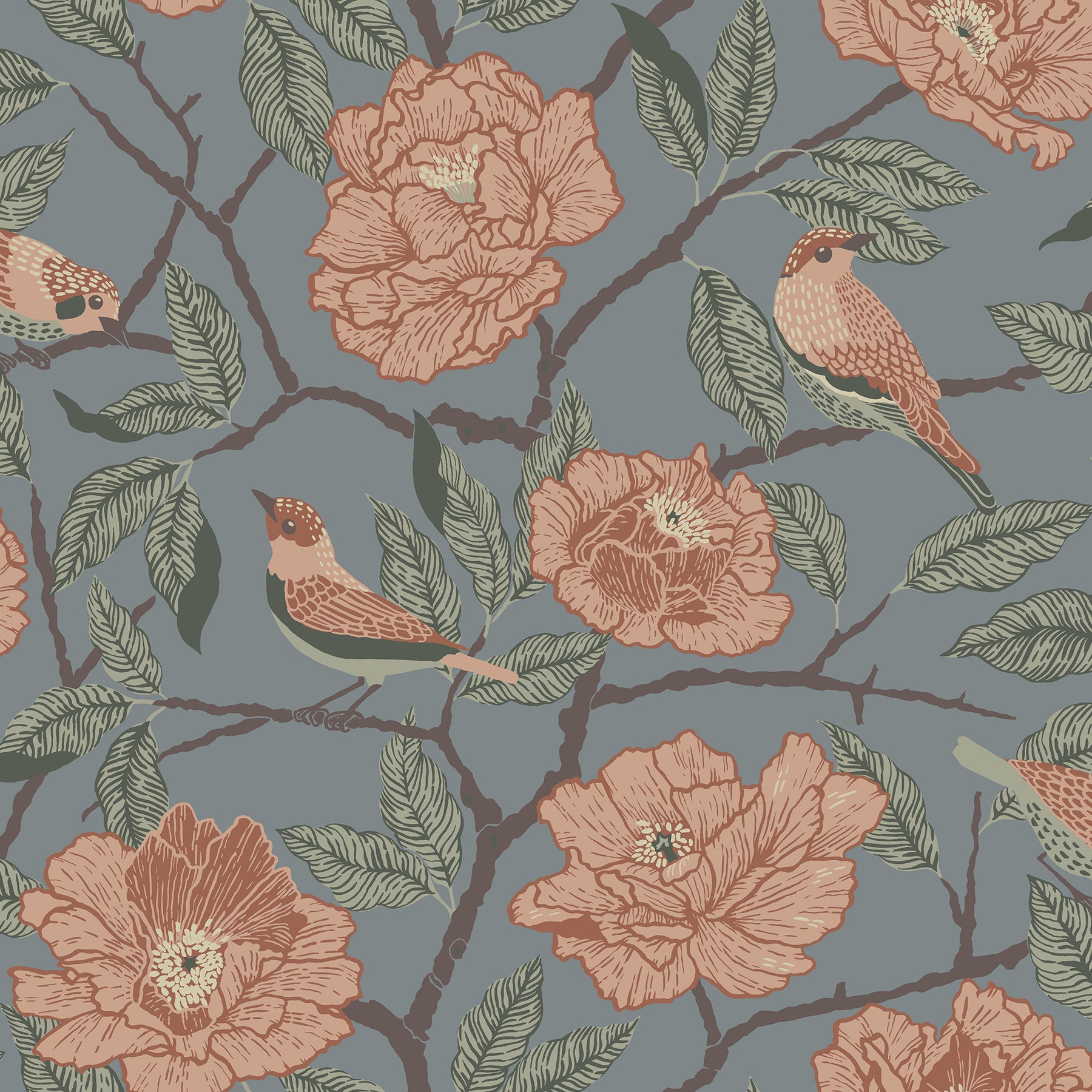 Bernadina Grey Rosebush Wallpaper Wallpaper A-Street Prints Double Roll Blue 