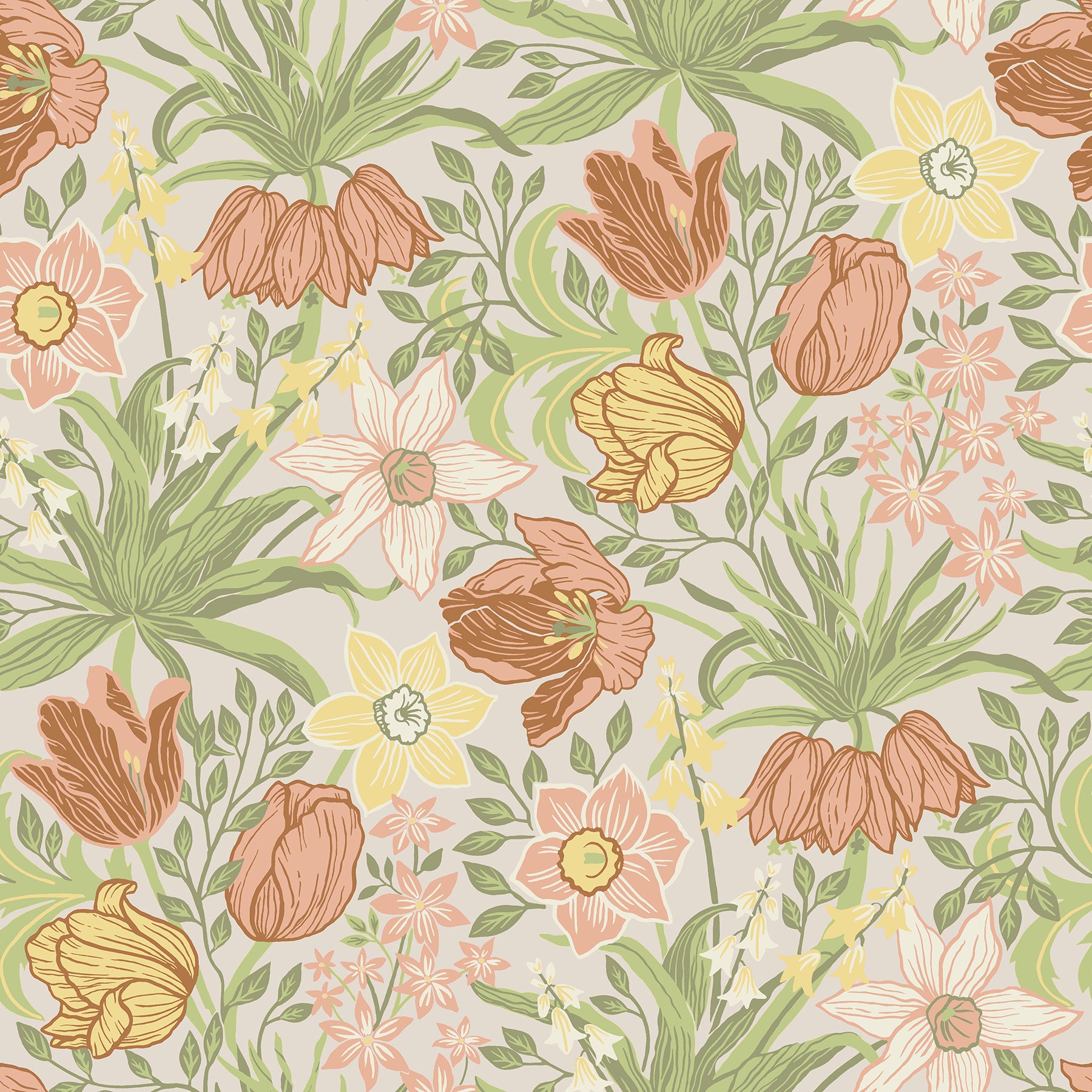 Cecilia Chartreuse Tulip and Daffodil Wallpaper Wallpaper A-Street Prints Double Roll Chartreuse 