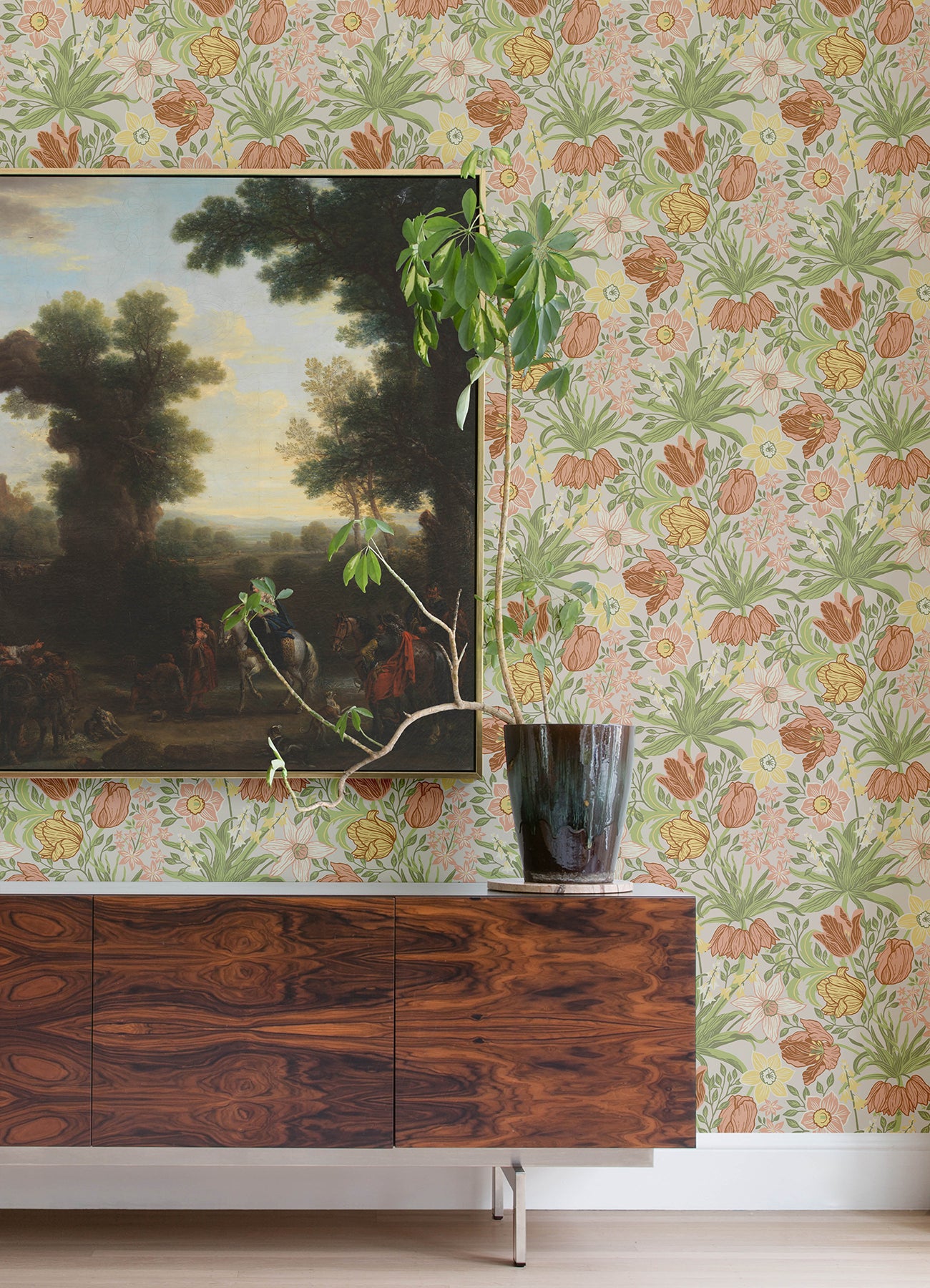 Cecilia Chartreuse Tulip and Daffodil Wallpaper Wallpaper A-Street Prints   