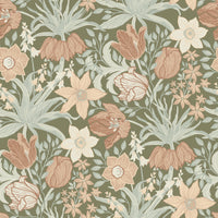 Cecilia Chartreuse Tulip and Daffodil Wallpaper Wallpaper A-Street Prints Double Roll Moss 