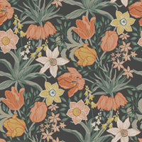 Cecilia Chartreuse Tulip and Daffodil Wallpaper Wallpaper A-Street Prints Double Roll Black 