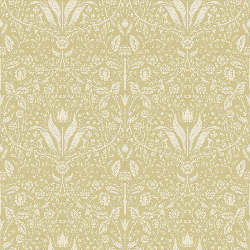 Mara Light Grey Tulip Ogee Wallpaper Wallpaper A-Street Prints Double Roll Yellow 