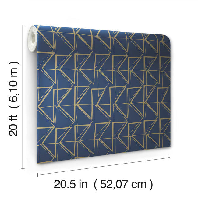 Blue and Gold Metallic Love Triangles Peel and Stick Wallpaper