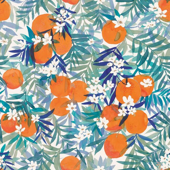 Orange Blossom Peel & Stick Wallpaper Peel and Stick Wallpaper RoomMates Roll Orange/Blue/Teal 