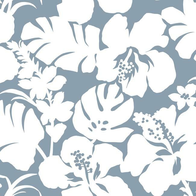 Hibiscus Arboretum Wallpaper Wallpaper York Double Roll Chambray 