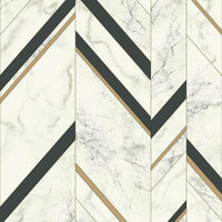 Marble Chevron Wallpaper Wallpaper York Double Roll Black/Gold 