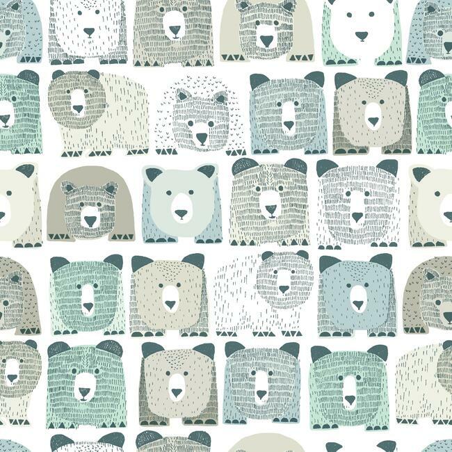 DwellStudio Bears Sidewall Premium Peel + Stick Wallpaper Peel and Stick Wallpaper York Roll Blue 