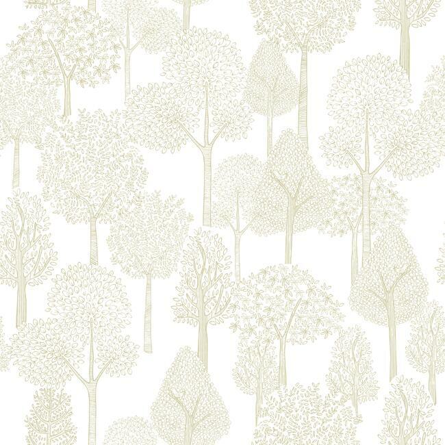 DwellStudio Treetops Premium Peel + Stick Wallpaper Peel and Stick Wallpaper York Roll Gold (Metallic) 